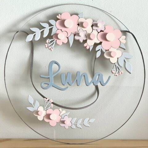 Porta Maternidade de Acrílico 3D Flores Duplas