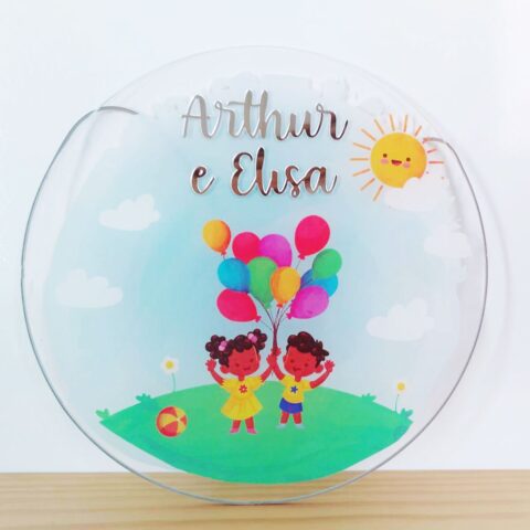 Porta Maternidade de Acrílico Aquarela Crianças