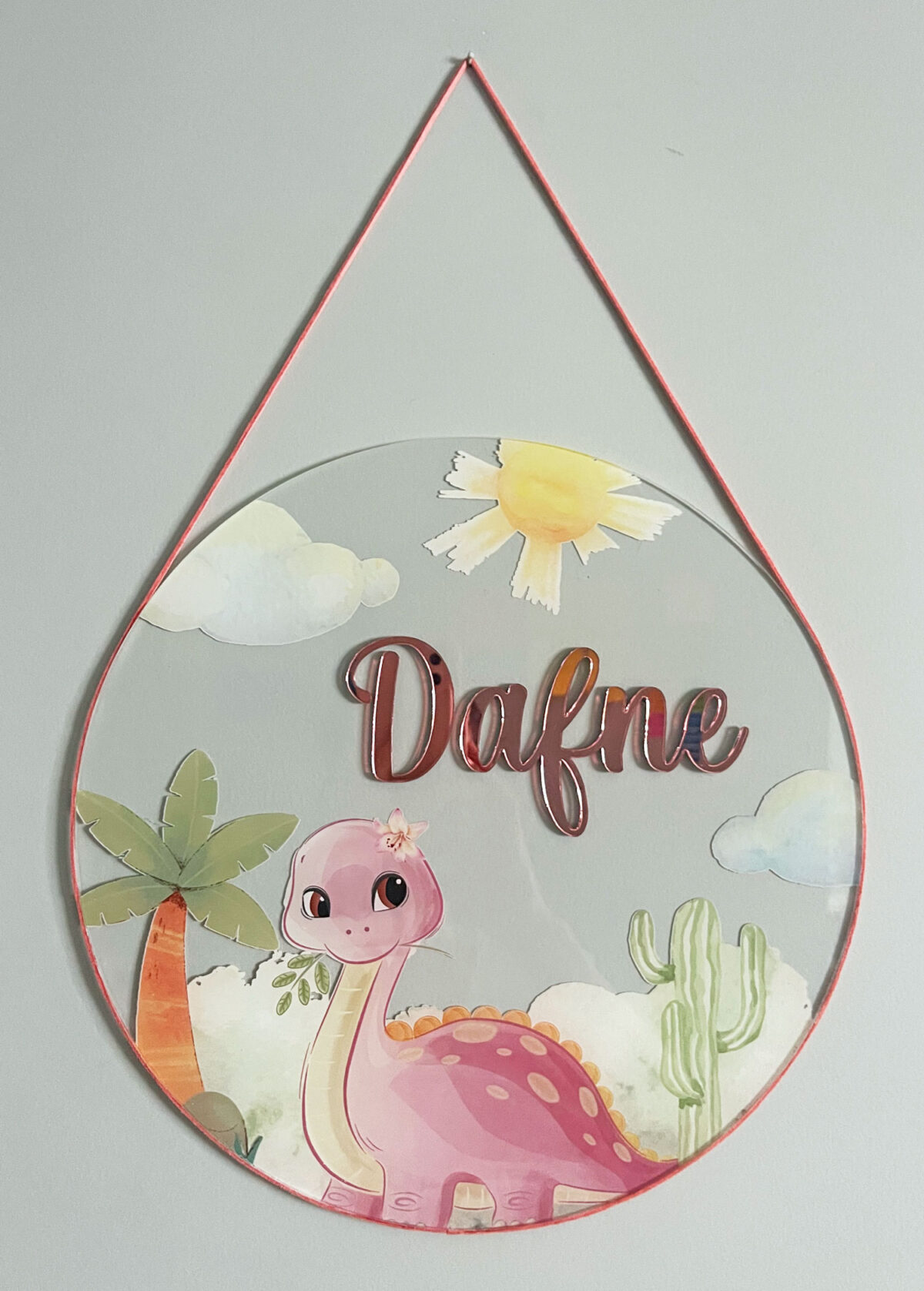 Porta Maternidade de Acrílico Aquarela Dinossauro Menina