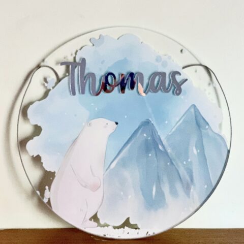 Porta Maternidade de Acrílico Aquarela Urso Polar