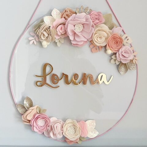 Porta Maternidade de Acrílico Flores Transparente Dourado