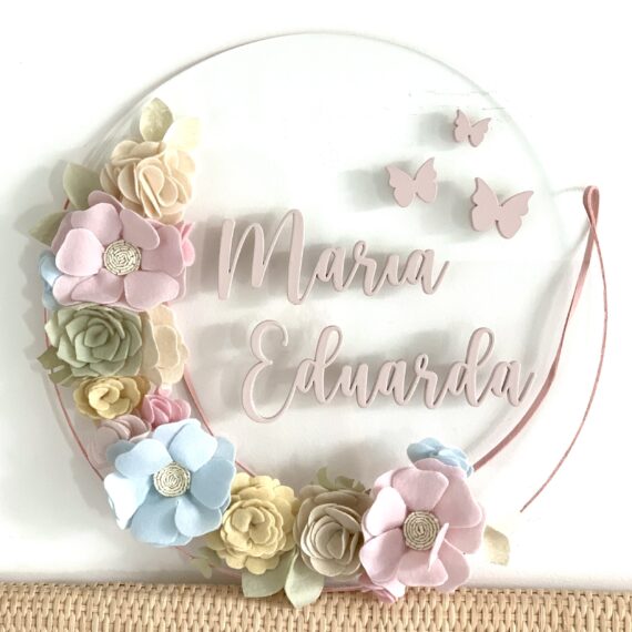Porta Maternidade de Acrílico Flores Transparente Pastel