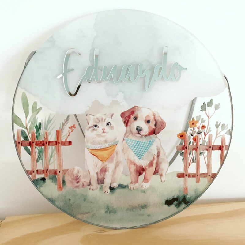 Porta Maternidade de Acrílico Aquarela Animais Domésticos