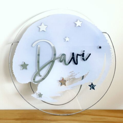 Porta Maternidade de Acrílico Aquarela Azul Estrelada