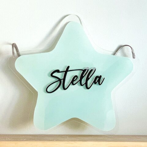 Porta Maternidade de Acrílico Formatos Estrela Azul