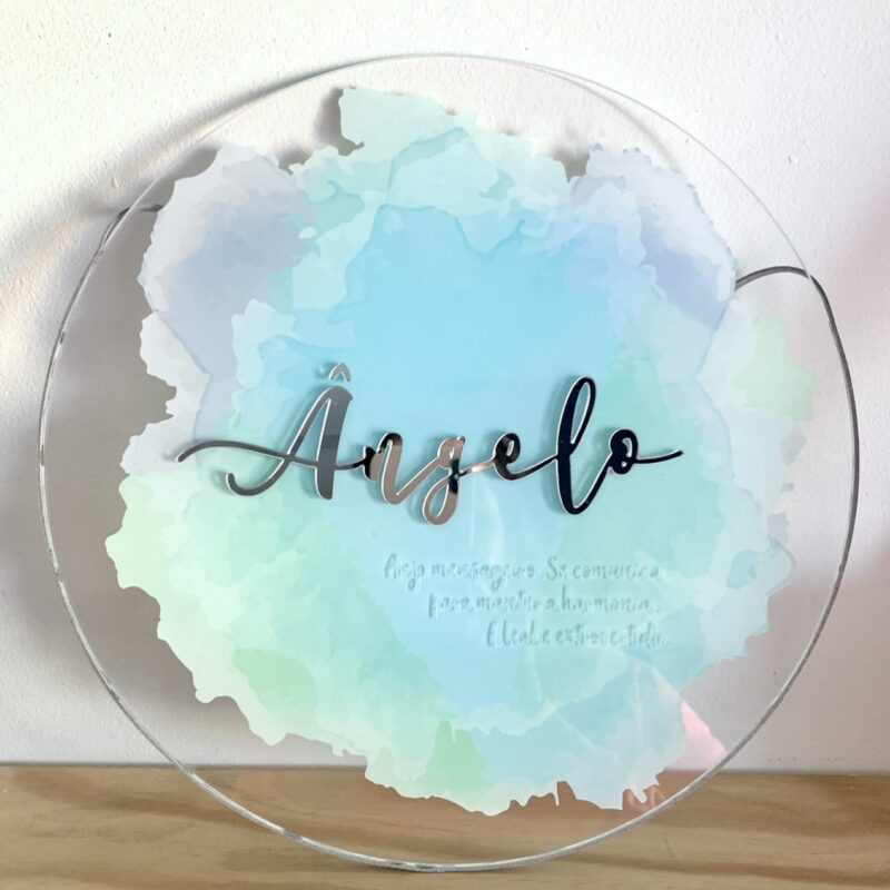 Porta Maternidade de Acrílico Aquarela Mescla Azul