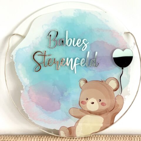 Porta Maternidade de Acrílico Aquarela Urso