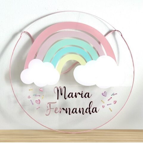 Porta Maternidade de Acrílico Aquarela Arco Iris Chuva Amor