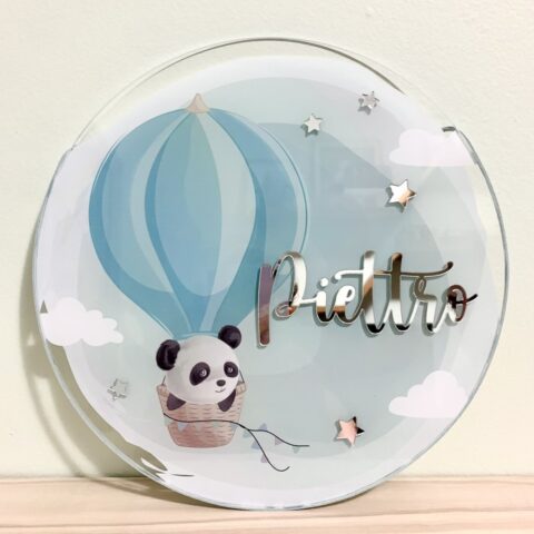 Porta Maternidade de Acrílico Aquarela Balão Animais Estrelas