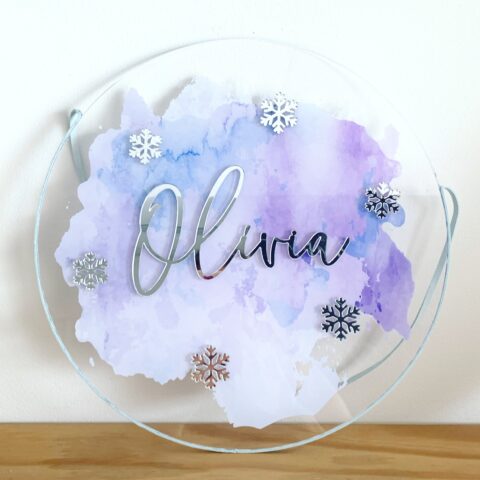 Porta Maternidade de Acrílico Aquarela Flocos de Neve