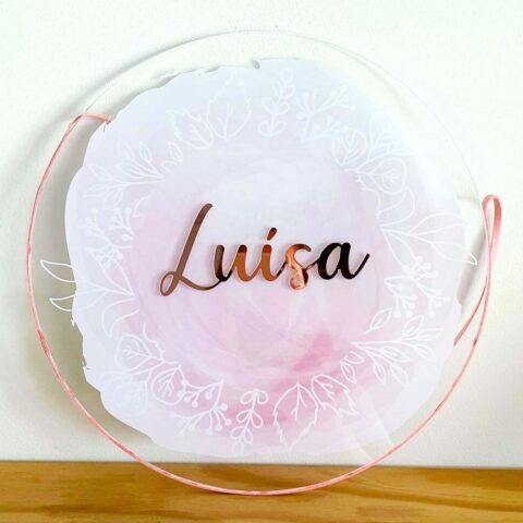 Porta Maternidade de Acrílico Floral Branco