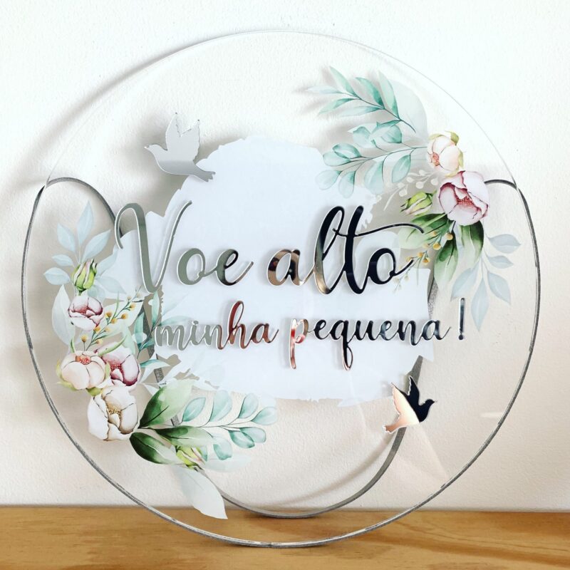 Porta Maternidade de Acrílico Flores Laterais