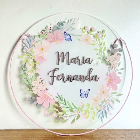 Porta Maternidade de Acrílico Guirlanda Flores Borboletas