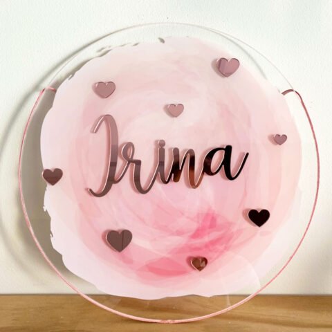 Porta Maternidade de Acrílico Corações Rose