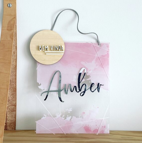 Porta Maternidade de Acrílico Aquarela Retangular
