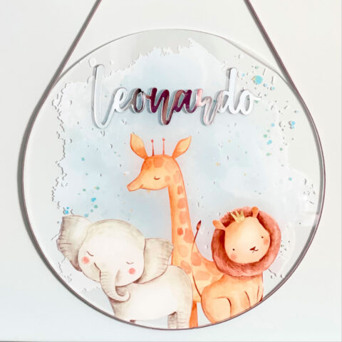 Porta Maternidade de Acrílico Aquarela 3 Animais