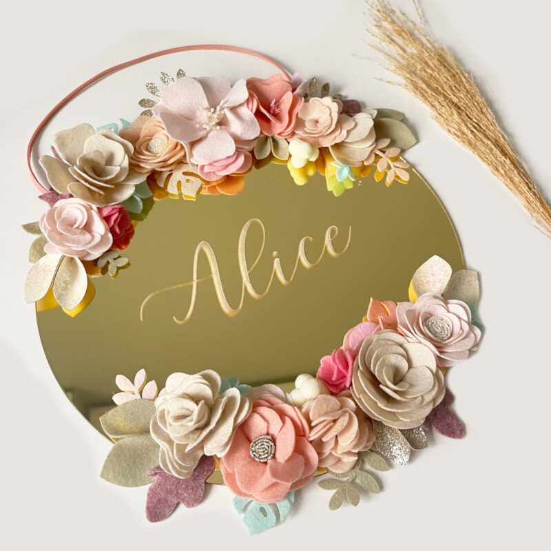 Porta Maternidade de Acrílico Espelhado Flores Nude