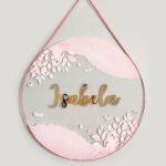 Porta Maternidade de Acrílico Aquarela Flores Vento Rose