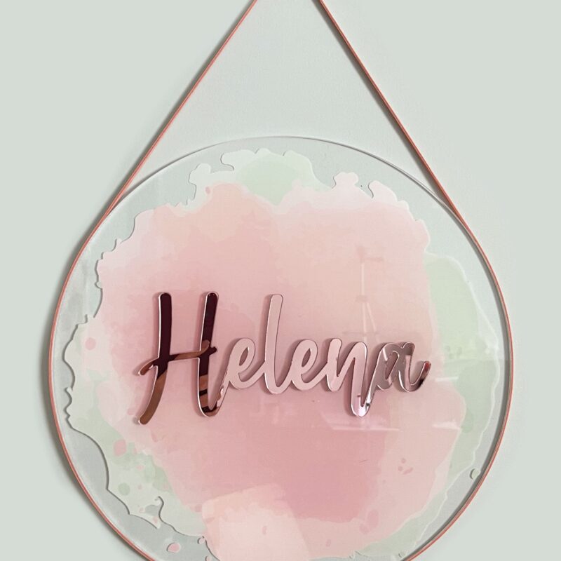 Porta Maternidade de Acrílico Aquarela Rosa e Verde