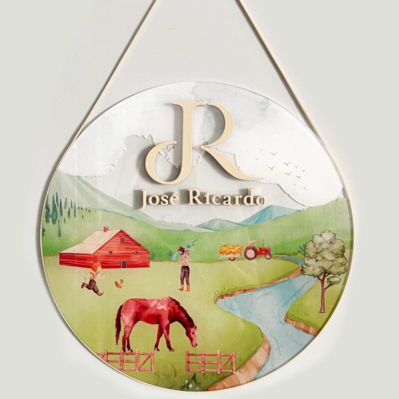 Porta Maternidade de Acrílico Aquarela Fazenda