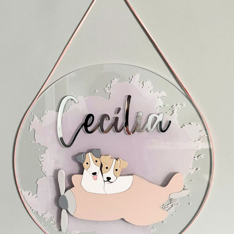 Porta Maternidade de Acrílico 3D Cachorro Aviador