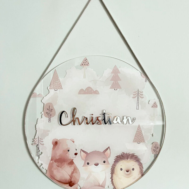 Porta Maternidade de Acrílico Aquarela Animais Bosque Urso