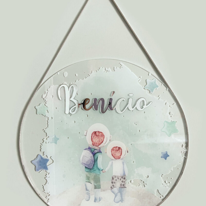 Porta Maternidade de Acrílico Aquarela Irmãos Espaço