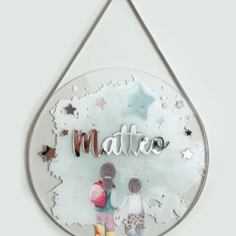 Porta Maternidade de Acrílico Aquarela Irmãos Lua