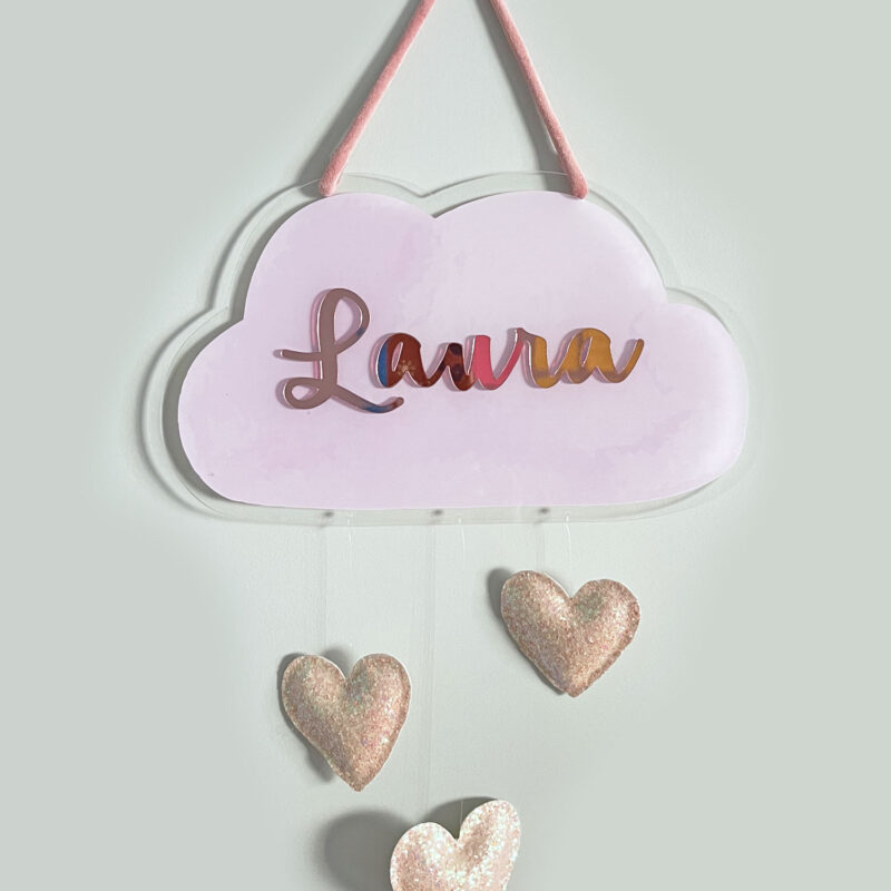 Porta Maternidade de Acrílico Aquarela Nuvem Lilás