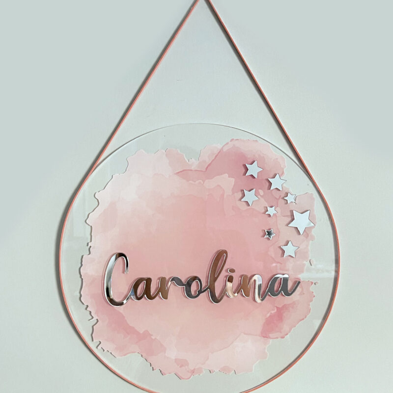 Porta Maternidade de Acrílico Aquarela Estrelinhas
