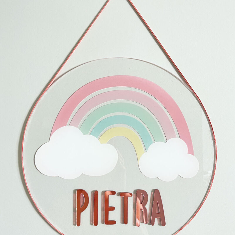 Porta Maternidade de Acrílico Aquarela Arco Iris