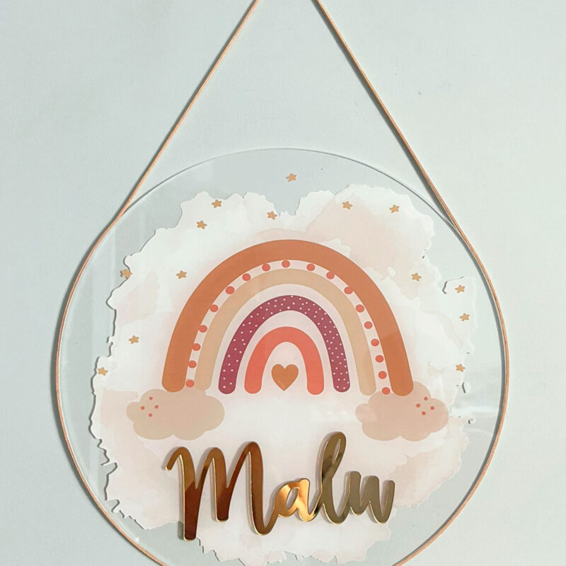 Porta Maternidade de Acrílico Aquarela Arco Íris Terracota