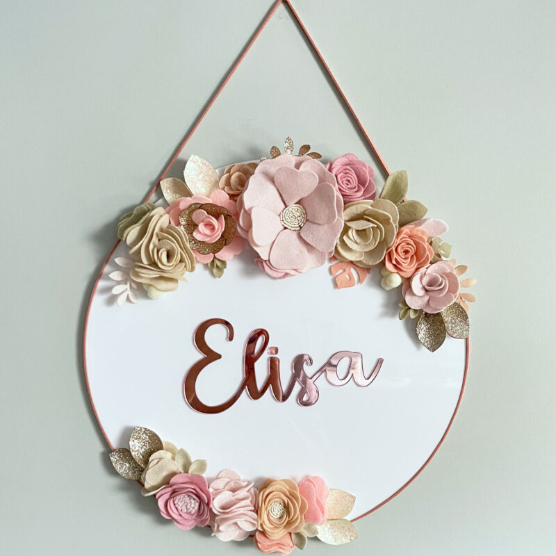 Porta Maternidade de Acrílico Flores Fundo Branco