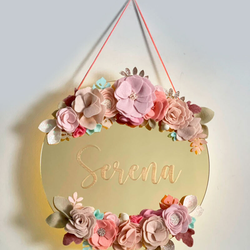 Porta Maternidade de Acrílico Espelhado Flores