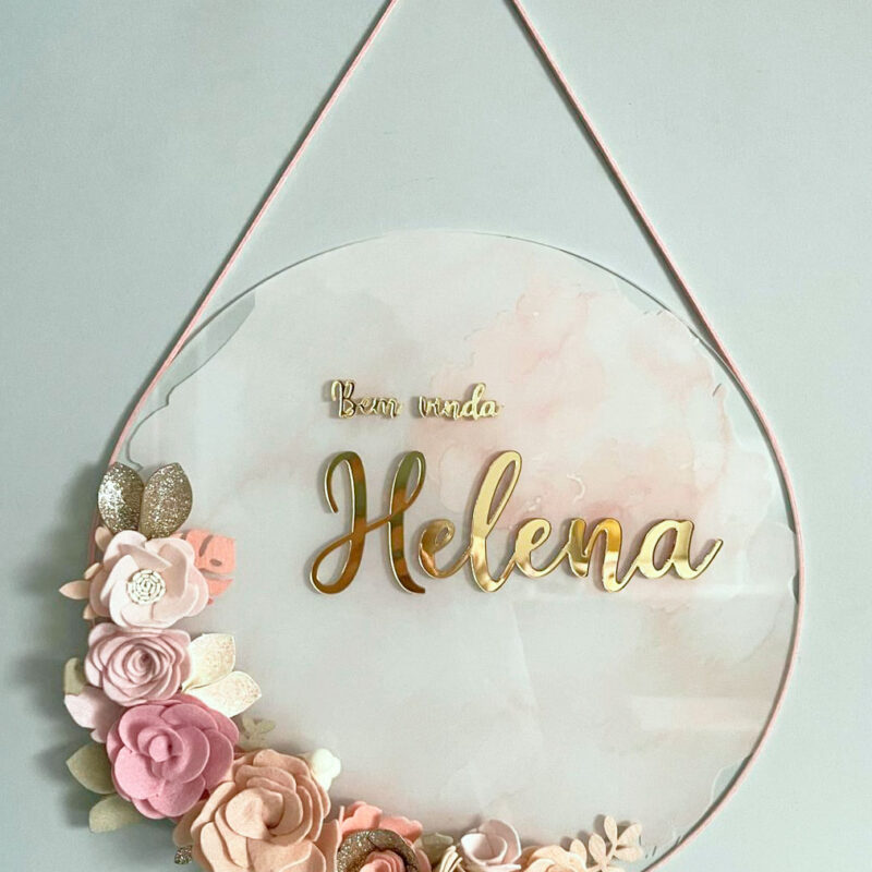 Porta Maternidade de Acrílico Flores Rosa