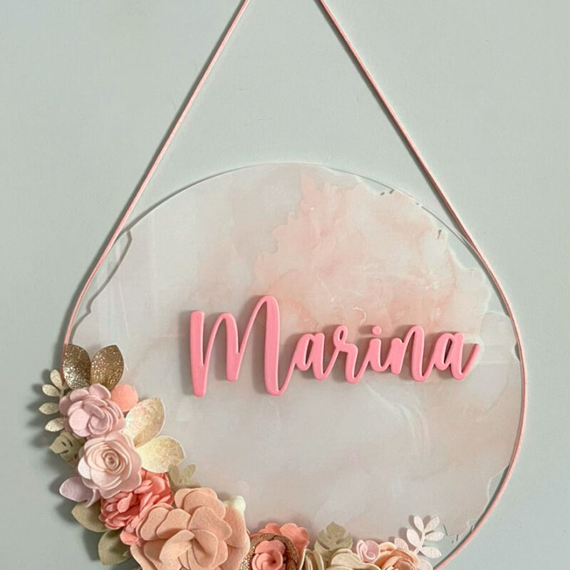 Porta Maternidade de Acrílico Flores Rosada