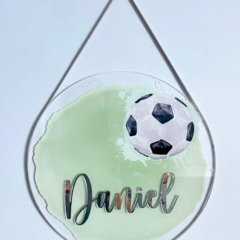 Porta Maternidade de Acrílico Aquarela Futebol