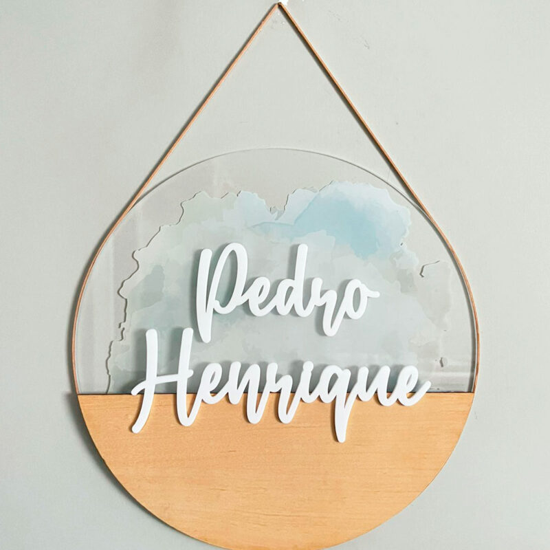 Porta Maternidade de Acrílico com Madeira Verde e Azul