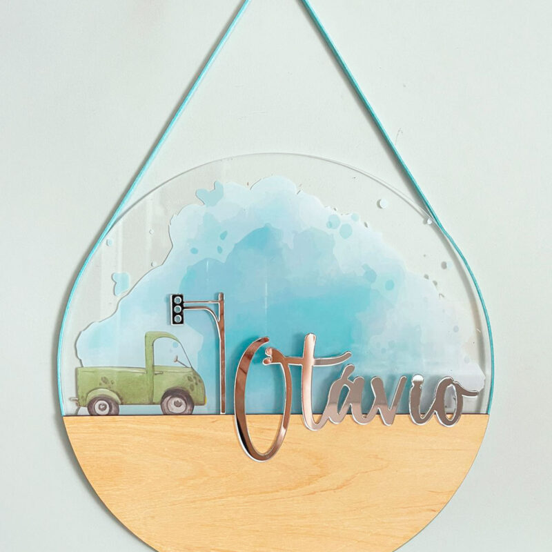 Porta Maternidade de Acrílico com Madeira Semaforo