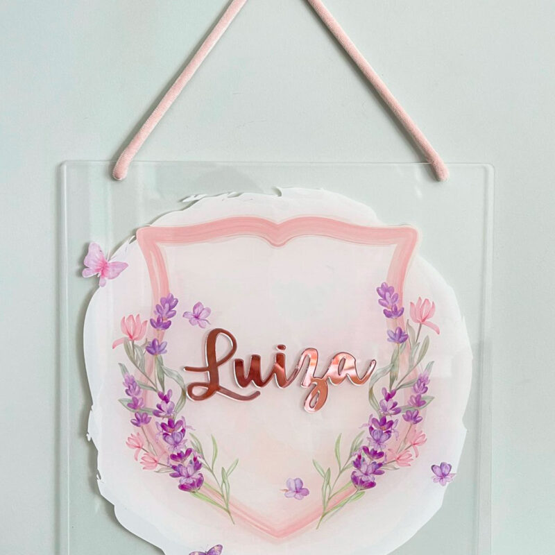 Porta Maternidade de Acrílico Aquarela Quadrada Lavanda