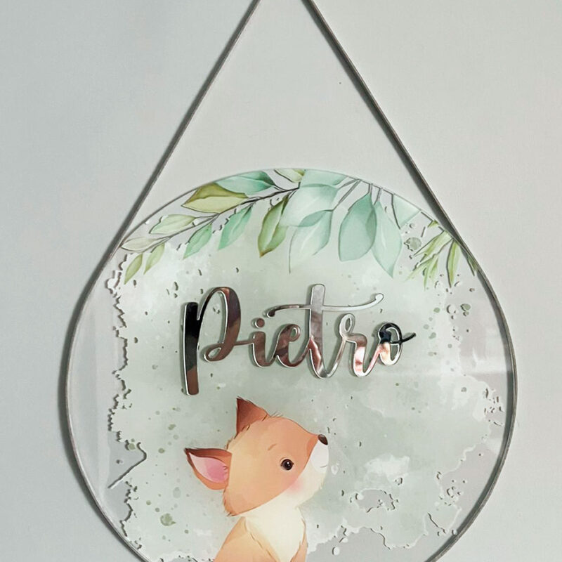 Porta Maternidade de Acrílico Aquarela Raposa