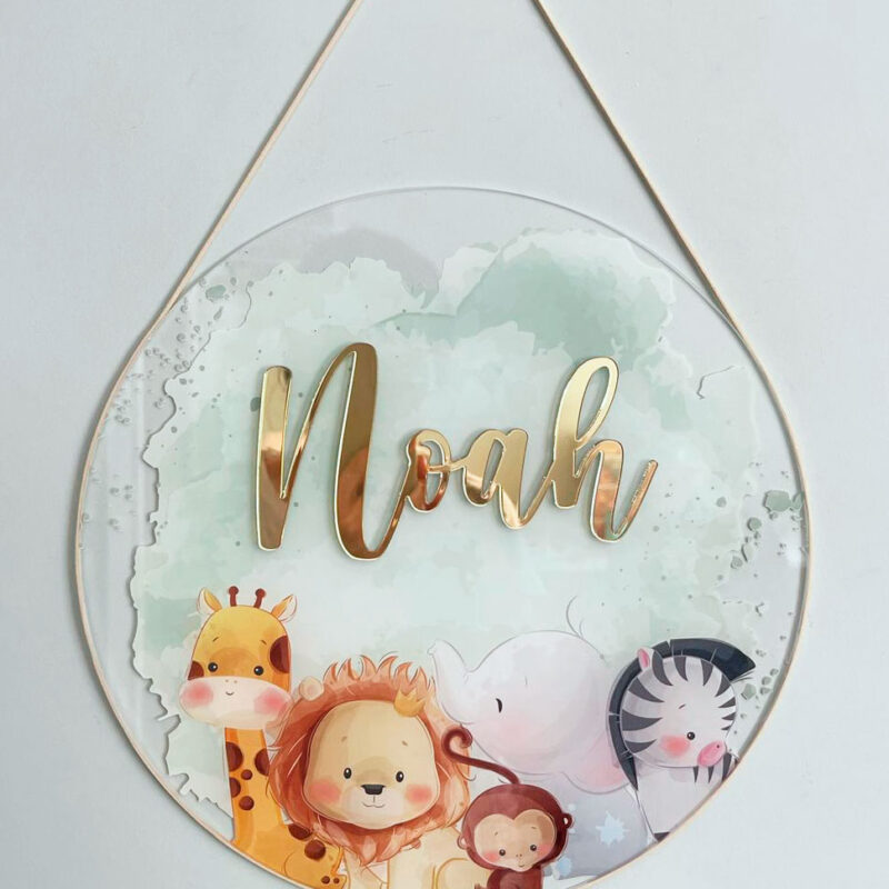 Porta Maternidade de Acrílico Aquarela Safari Aquarelado