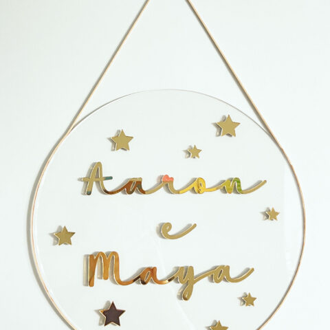 Porta Maternidade de Acrílico 3D Estrelas Transparente