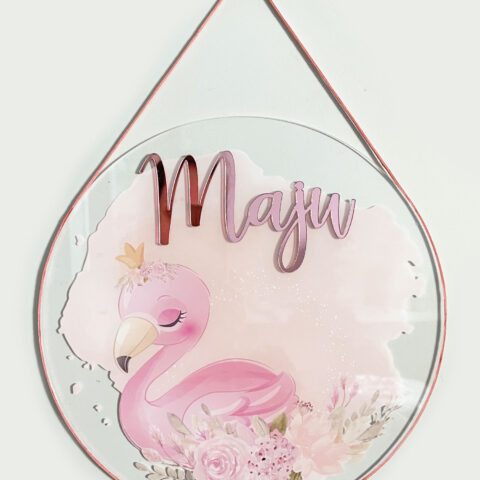 Porta Maternidade de Acrílico Aquarela Flamingo