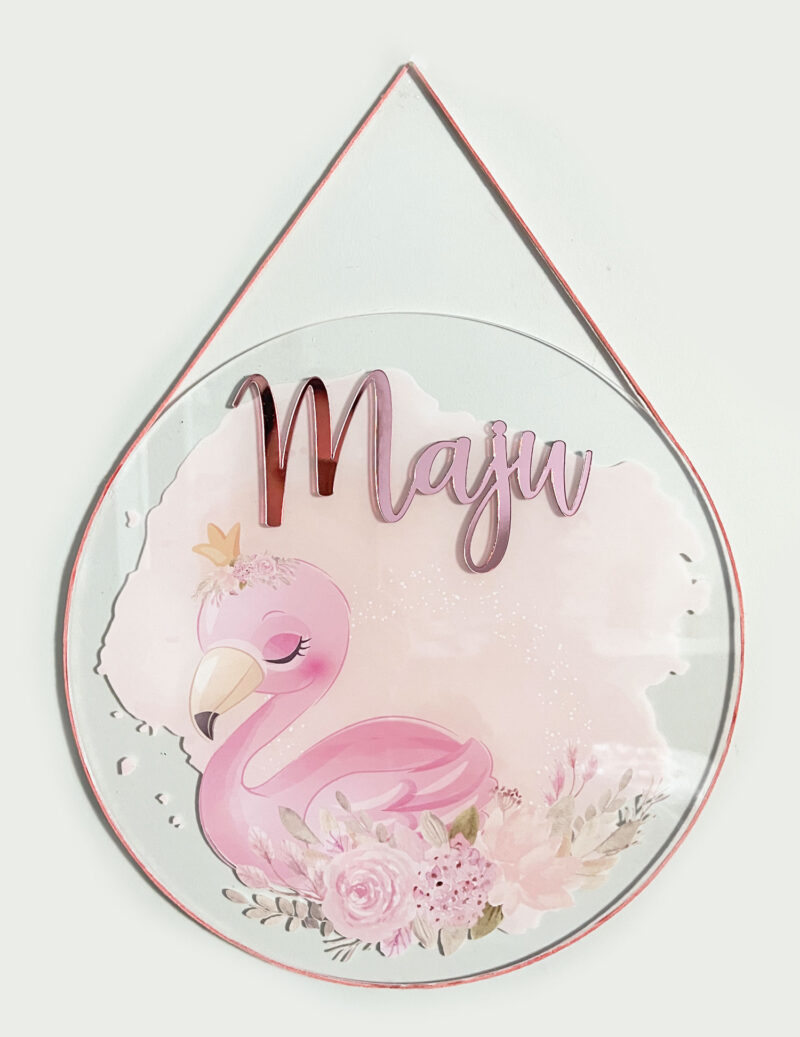 Porta Maternidade de Acrílico Aquarela Flamingo