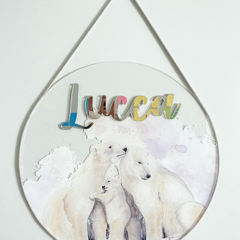 Porta Maternidade de Acrílico Aquarela Urso Polar Familia