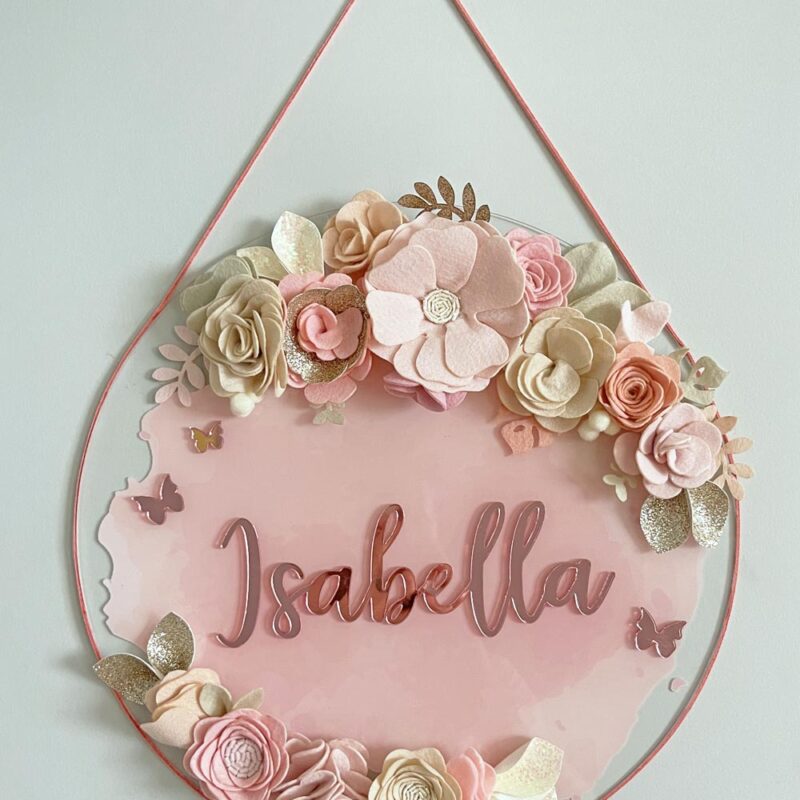 Porta Maternidade de Acrílico Flores Dupla Rosa