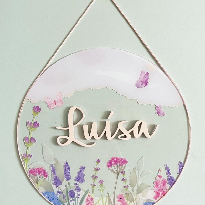 Porta Maternidade de Acrílico Aquarela Flores Campo