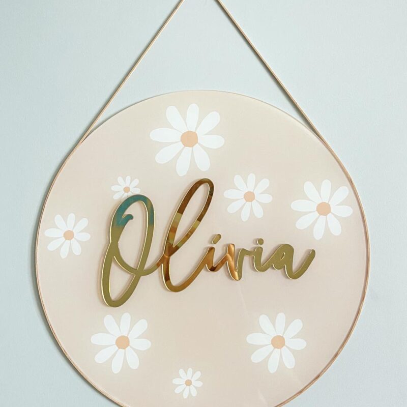 Porta Maternidade de Acrílico Aquarela Margaridas