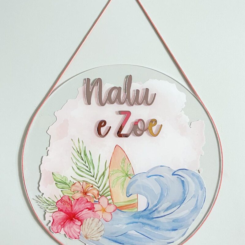 Porta Maternidade de Acrílico Aquarela Hawaii